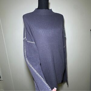 Bloggerlove Blue Sweater with Blanket Stitching on Sleeves Cottagecore Boho